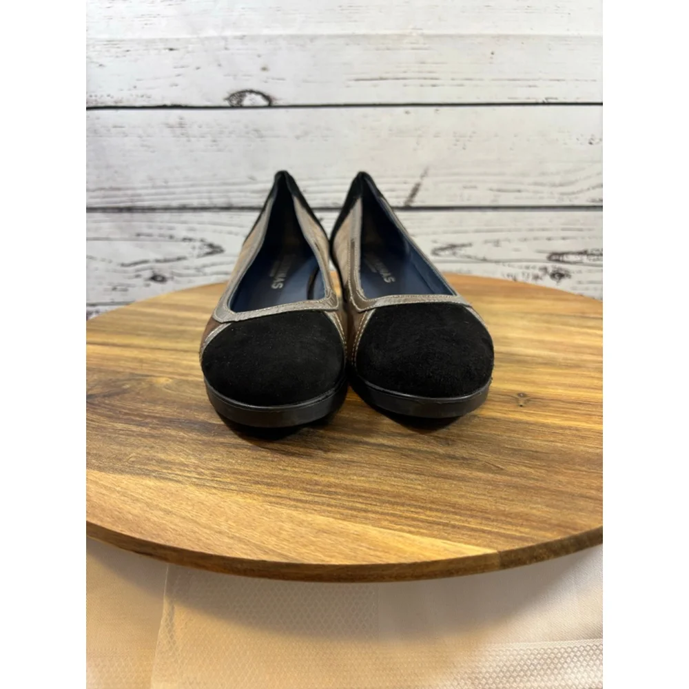 Women's Sabrinas Black Beige Suede Wedge Shoes Size 7.5